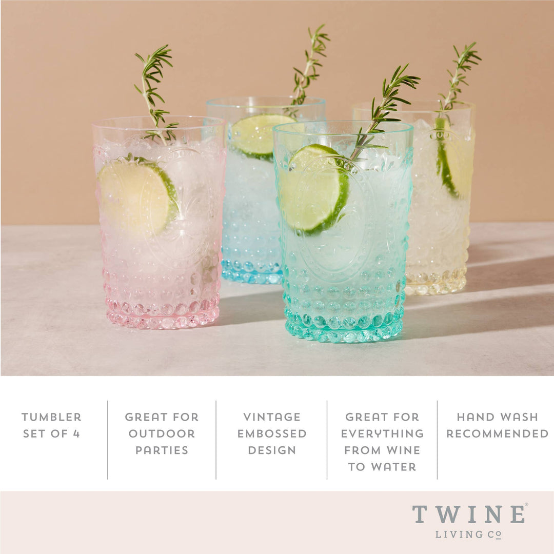 Twine - Acrylic Embossed Tumblers - Assorted Colors - Set of 4
