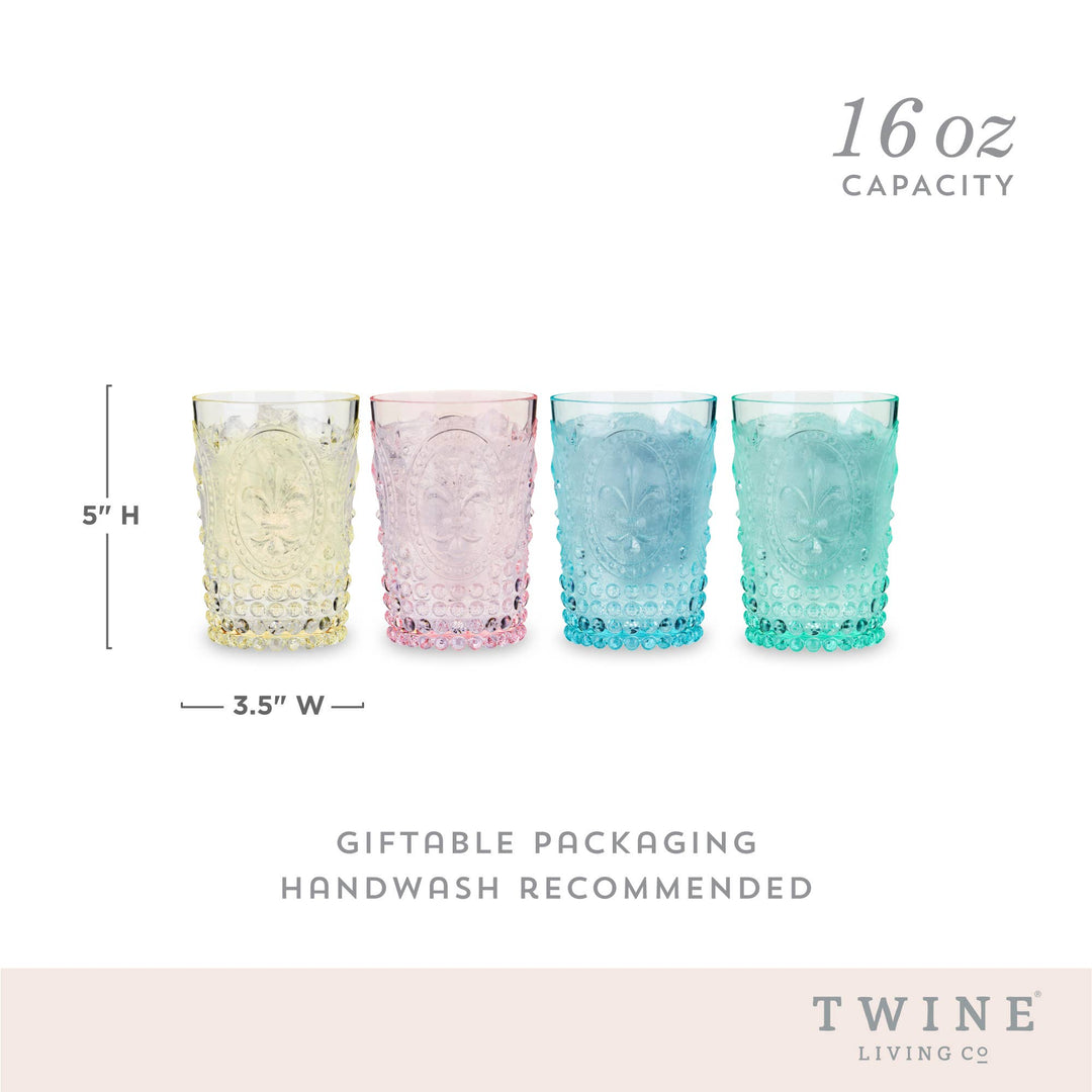 Twine - Acrylic Embossed Tumblers - Assorted Colors - Set of 4