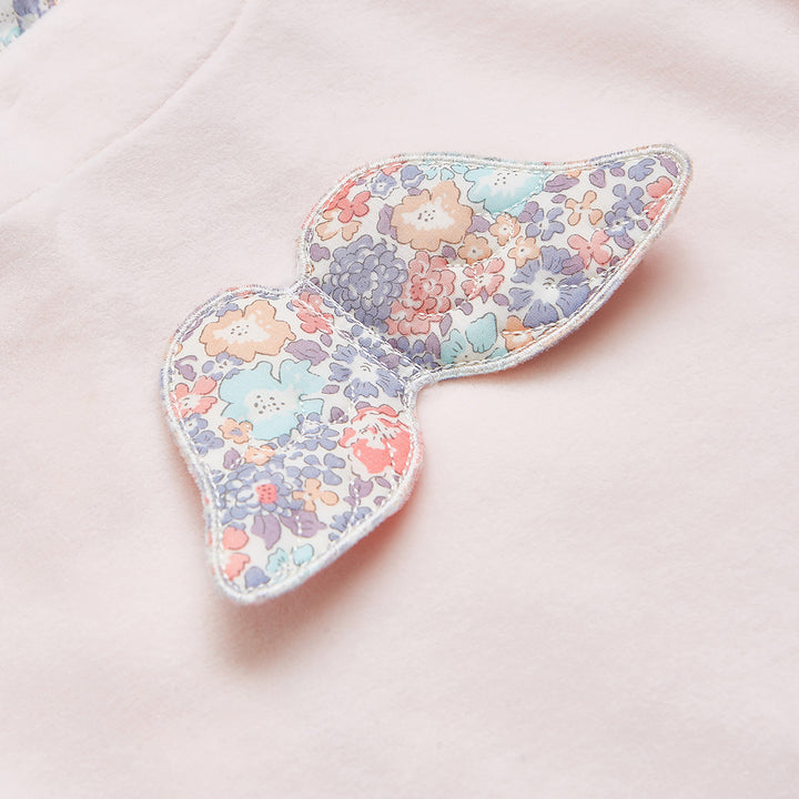 LIBERTY PRINT WING VELOUR SLEEPSUIT IN PINK