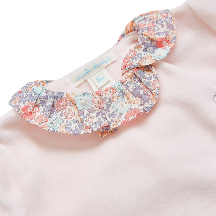 LIBERTY PRINT WING VELOUR SLEEPSUIT IN PINK