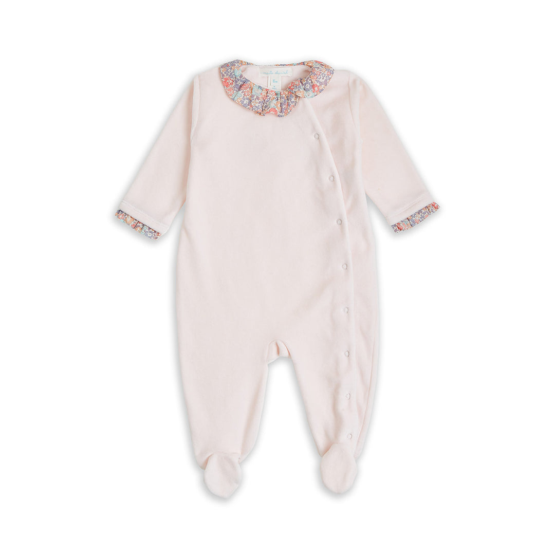 LIBERTY PRINT WING VELOUR SLEEPSUIT IN PINK