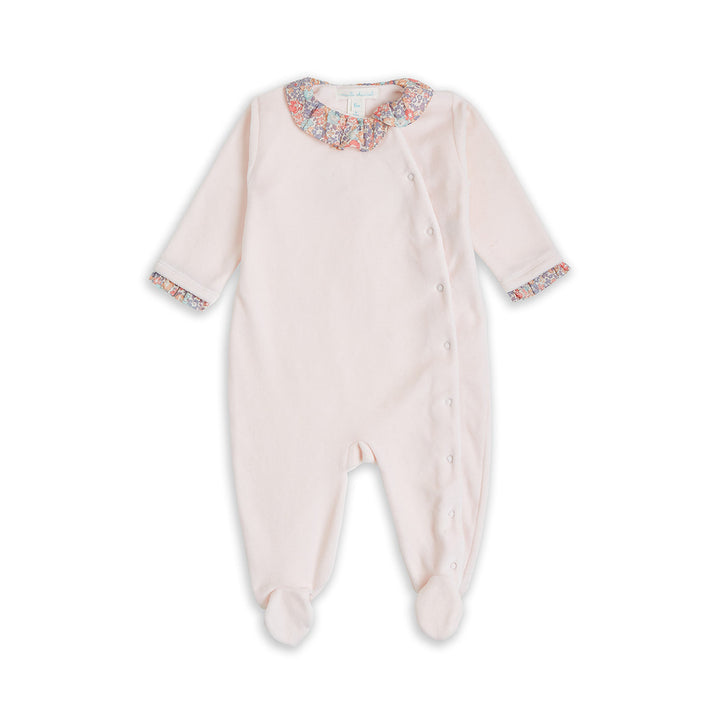 LIBERTY PRINT WING VELOUR SLEEPSUIT IN PINK