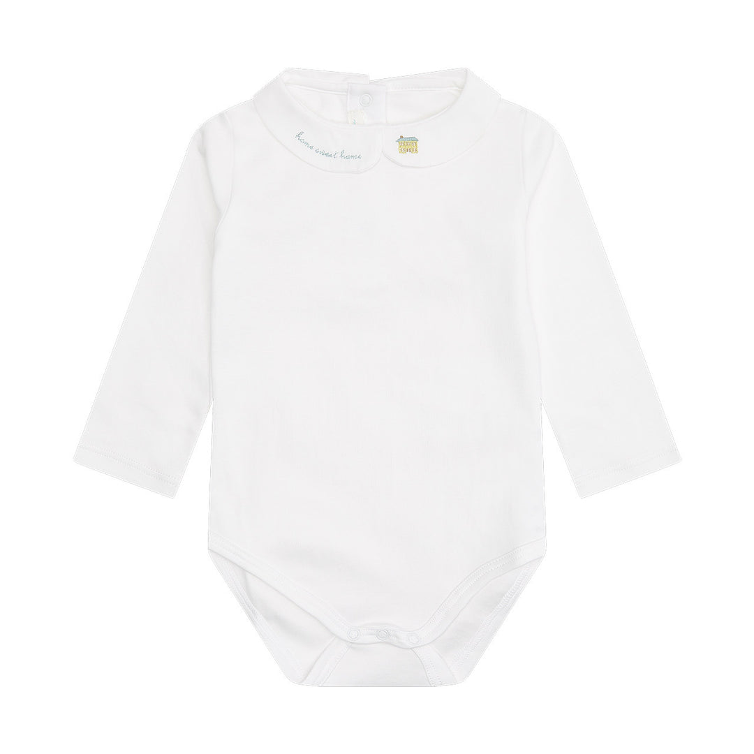 BYRD PETER PAN COLLAR ONESIE WITH HOME SWEET HOME EMBROIDERY