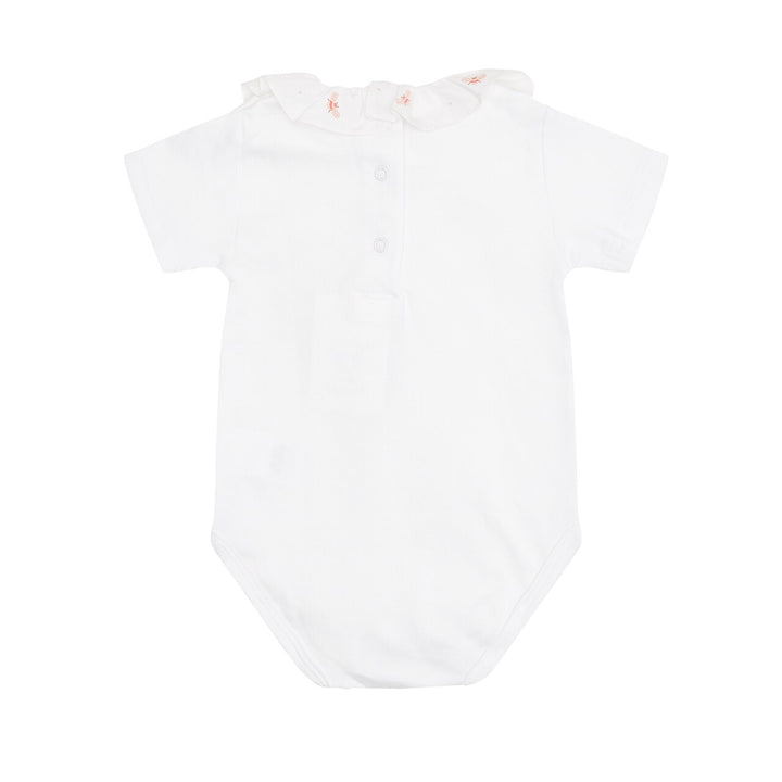 ALEXANDRA RUFFLE COLLAR ONESIE BEE EMBROIDERY IN WHITE